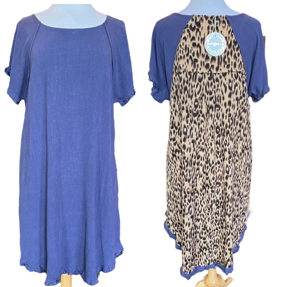 NWT Umgee + Linen Blend Dress Size XL Blue Animal Leopard Print Back Plus - Picture 16 of 16